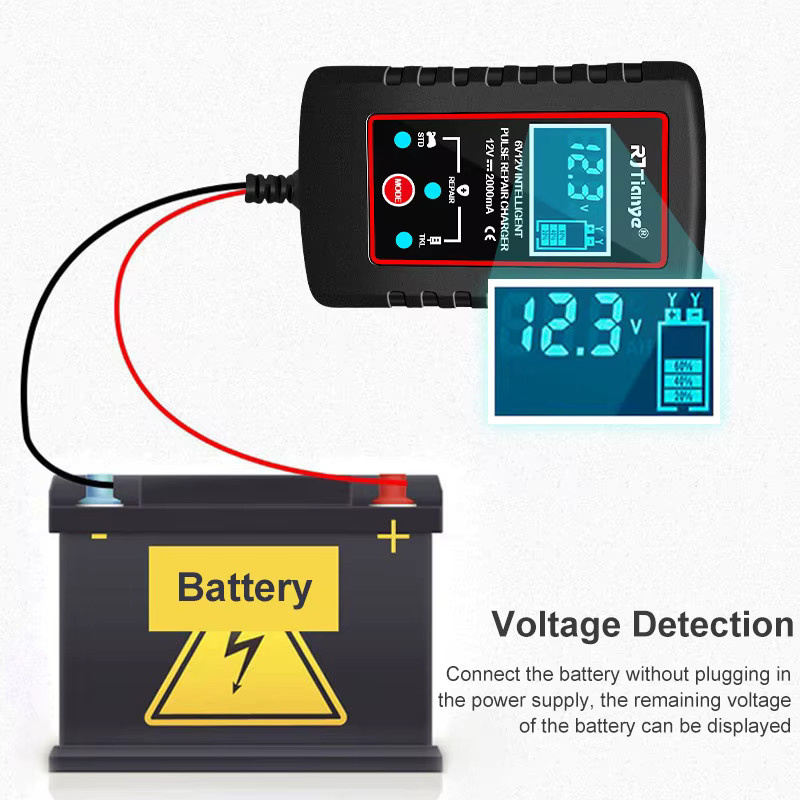 EAFC Vollautomatisches Batterie Ladegerät für 12V und 6V Blei-Säure-Batterien, 2A Mini Ladegerät für Motorrad, Auto und Spielzeug, Schwarz - Bild 3