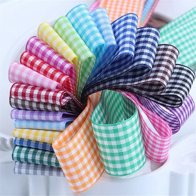 LXGSMBENTENG Gitter Plaid Bänder aus Polyester für Geschenkverpackungen und DIY-Zubehör, Mehrfarbig, Breite: 10 mm oder 25 mm, Länge: 4,57 m - Bild 1