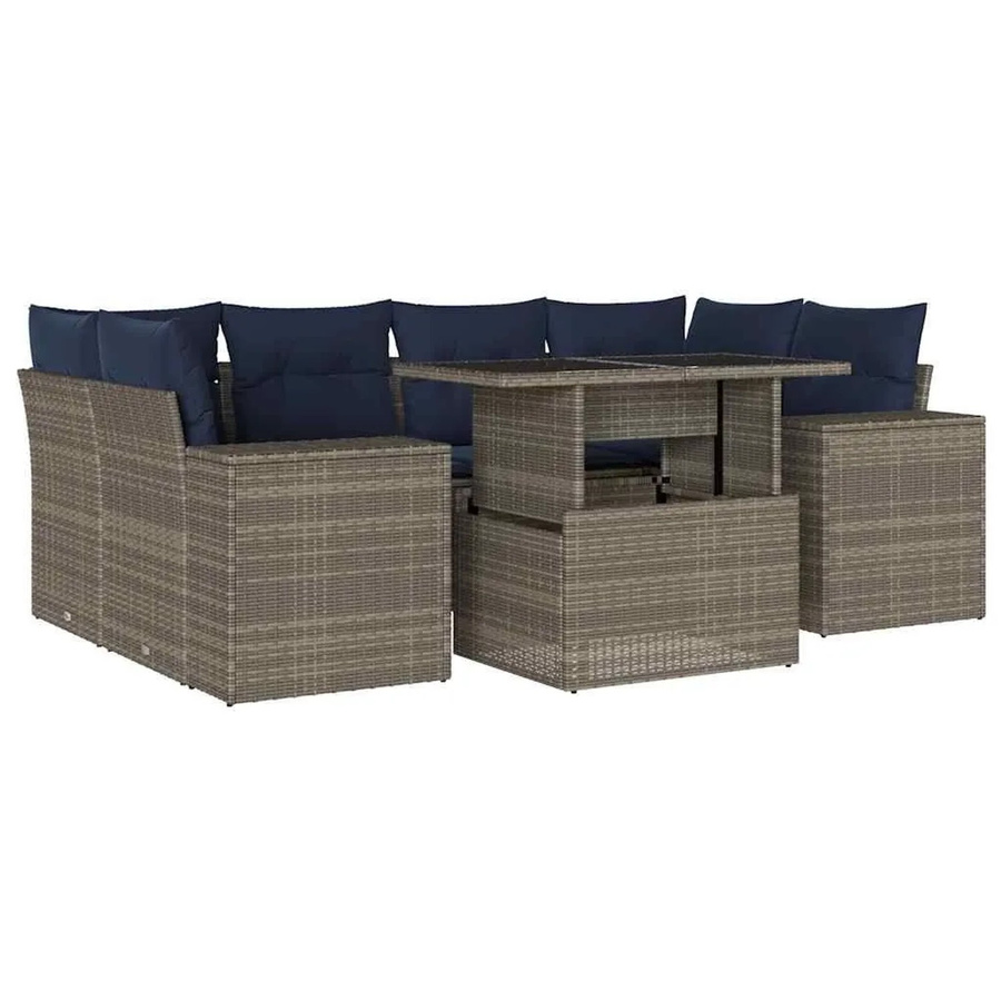 vidaXL 7-teilige Garten-Sofagarnitur in L-Form aus grauem Poly-Rattan mit UV-beständigen Kissen und pulverbeschichtetem Stahlgestell - Bild 2