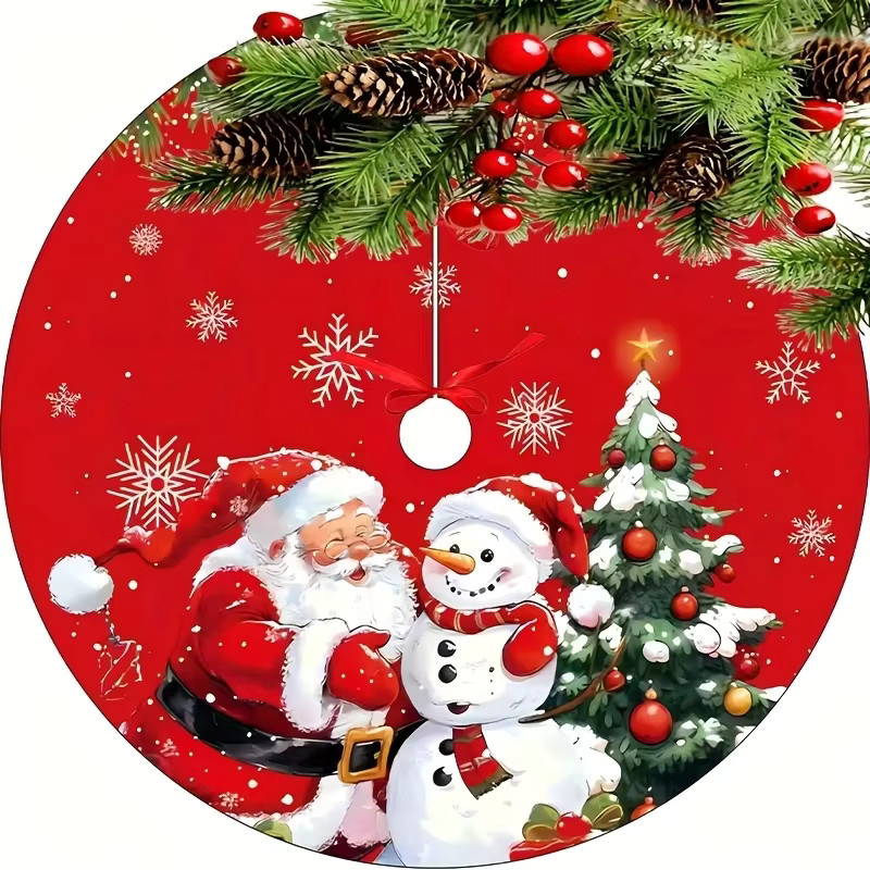 VIKAMA Weihnachtsbaumrock mit Weihnachtsmann und Schneemann Motiv für deine festliche Weihnachtsdekoration - Bild 4