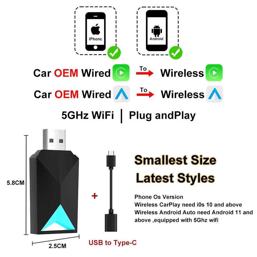 FLIXIVI 2-in-1 USB-Dongle Smart Mini AI Box für kabelloses CarPlay und Android Auto in Schwarz - Bild 4