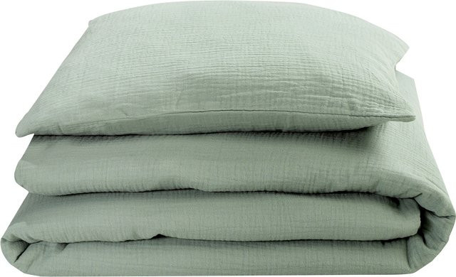 Julius Zöllner Bettwäsche Terra Musselin aus Baumwolle für Babys, Set bestehend aus Kopfkissenbezug und Bettbezug, Farben Beige und Grün, B/H: 40 x 60 cm und 135 x 200 cm - Bild 1