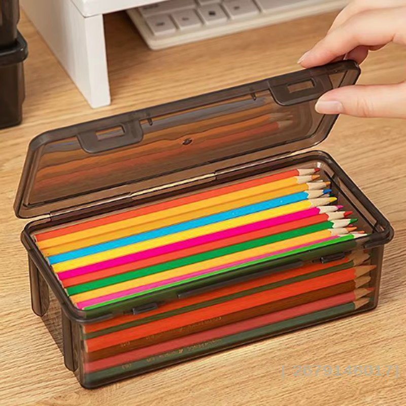 KOQZM Transparente Stiftebox aus Kunststoff, stapelbare Aufbewahrungsbox für Büro und Schule, B/T/H: 6,0 x 9,0 x 1,0 cm - Bild 2