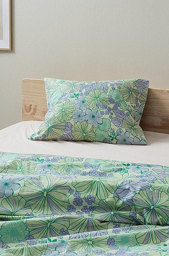 FIORI Kissenhülle aus Baumwoll-Percalé mit floralem Retro-Design in Grün und Multicolour - Bild 1