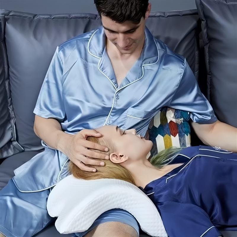 Paar ergonomische U-förmige Memory-Schaum Kissen für Nacken und Beine mit abnehmbarem Bezug aus Tencel und Baumwoll-Polyester-Mischung - Bild 4
