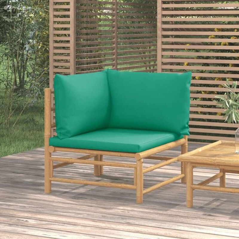 Vidaxl Garten-Ecksofa aus Bambus mit grünen Polsterkissen aus Polyester - Bild 1