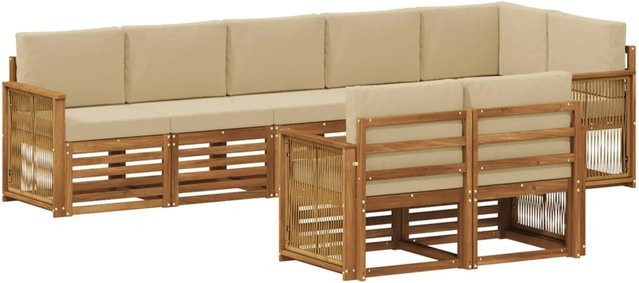 vidaXL Sofagarnitur aus Massivholz Akazie in Natur-Beige mit Latten-Design und Armlehnen - Bild 1