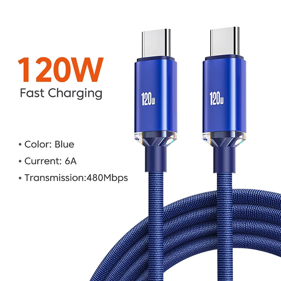 120 W USB Typ C auf Typ C Schnellladekabel in Blau für elektronische Smart-Geräte - Bild 6