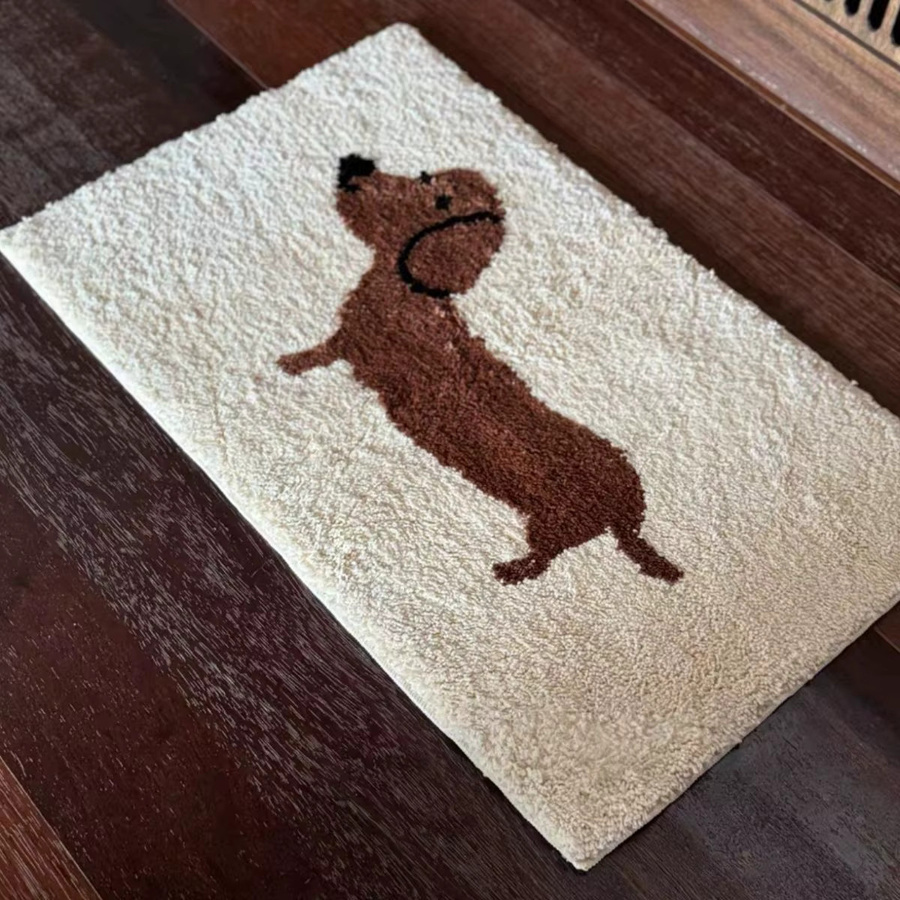 VIKAMA Dackel-Teppich mit Cartoon-Design, weicher dekorativer Teppich in Beige für Wohnzimmer und Schlafzimmer - Bild 3