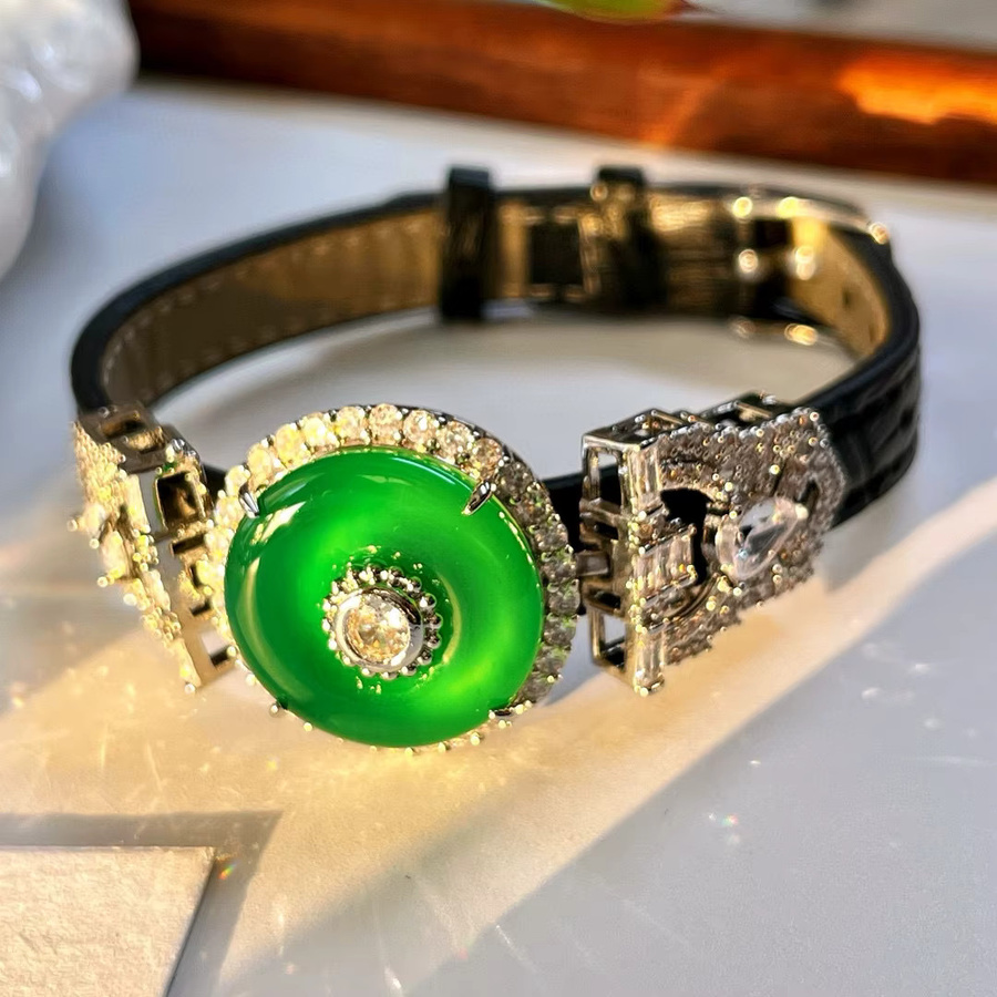 mutu Armreif, grüner Chalcedon, Zirkonia, Silber, Leder, Damen - Bild 3
