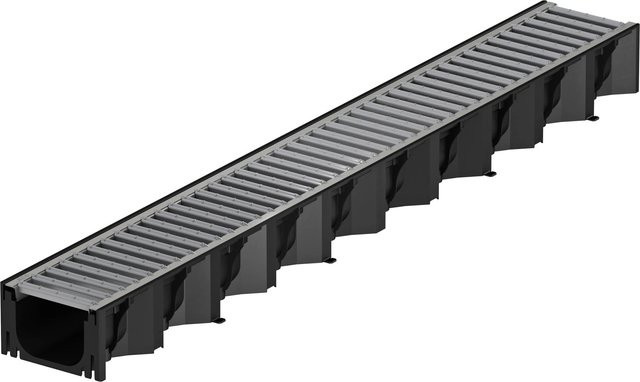 ACO Rinne Hexaline 2.0 aus schwarzem Kunststoff mit stahlverzinktem Stegrost, Breite: 125,0 cm, Höhe: 75,0 cm - Bild 1