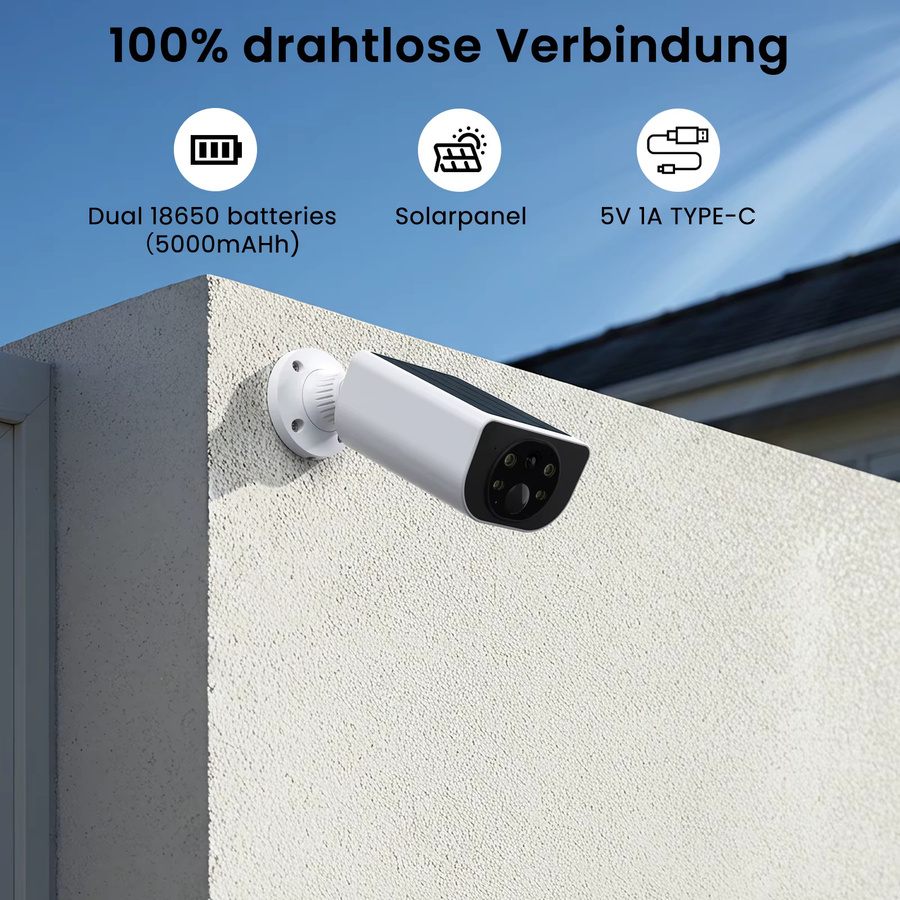 Wansview Outdoor Wireless WIFI Sicherheitskamera mit 3MP Auflösung, Solarbetrieb, Batterie, Flutlicht, Nachtsicht und KI-Erkennung in Weiß - Bild 3
