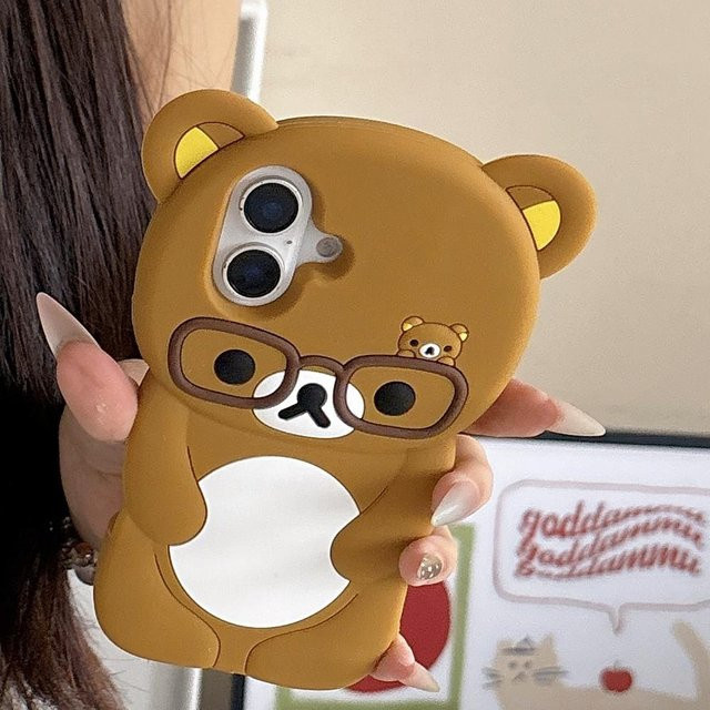 Binchi Health Electronics Rilakkuma Bär 3D-Cartoon Silikon Handyhülle für iPhone 16 15 14 13 12 11 Pro Max XR XS SE in Braun - Bild 1