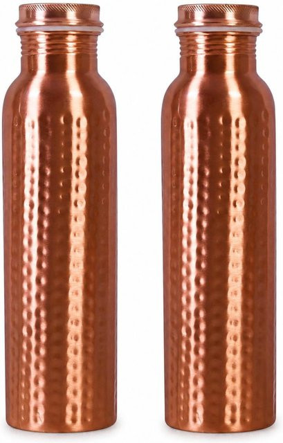 Nirmal Ganga Reines Gehämmertes Kupfer-Wasserflasche in Gold und Braun, 1 Liter Fassungsvermögen, 2er Packung - Bild 1