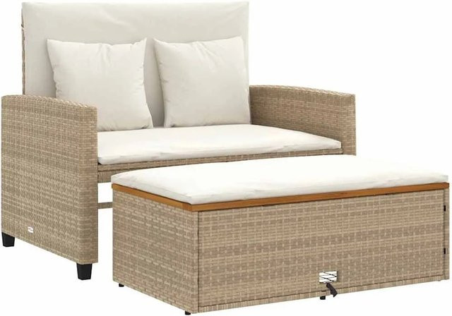 vidaXL Gartensofa 2-Sitzer Schlafsofa aus PE-Rattan und Akazie in Beige und Cremeweiß - Bild 1