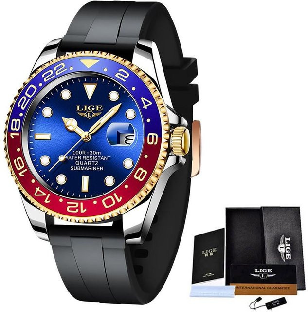 LIGE Armbanduhr Edelstahl, Quarz, Blau, Herren - Bild 1