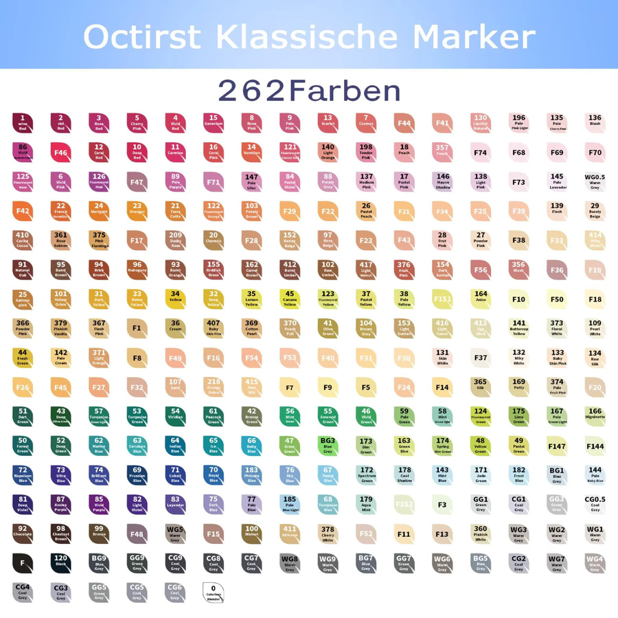 Set mit 262 doppelseitigen Alkoholstiften in Multicolour mit feiner und abgeschrägter Spitze für Zeichnungen, Design, Comics und Kalligraphie - Bild 3