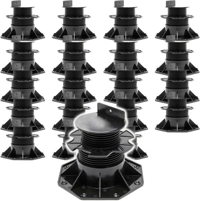 Xpotool Set 20 Stück Stelzlager für Terrassen, höhenverstellbare Stellfüße aus Kunststoff, Schwarz, Tragkraft 2700 kg, Verstellbereich 60-138 mm - Bild 1