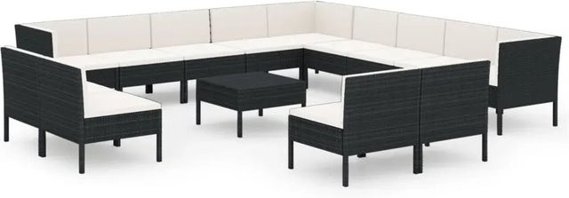vidaXL 14-tlg. Garten-Lounge-Set aus Poly Rattan mit Auflagen und Couchtisch in Schwarz - Bild 1