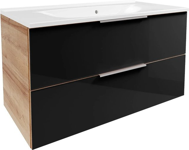 Fackelmann Badmöbel-Set B.Brillant Waschplatz in Asteiche und Anthrazit mit Gussmarmor-Waschtisch, B/T/H: 100 x 54,2 x 48,9 cm - Bild 1