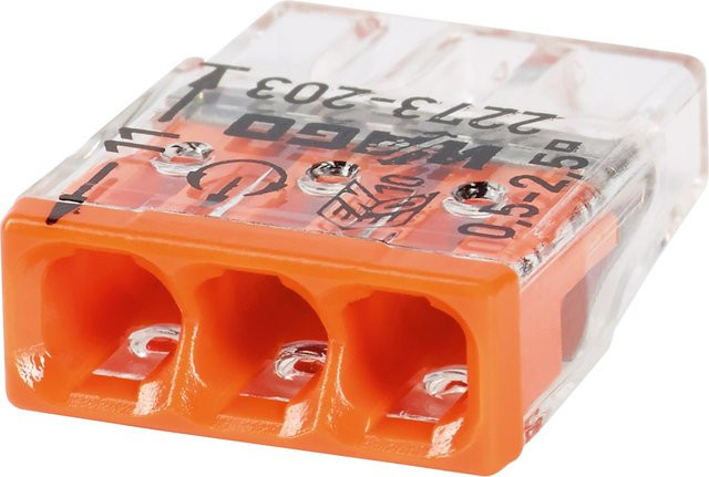 Wago Verbindungsdosenklemme 3-polig in Orange und Transparent für Leiterquerschnitte von 0,5 mm bis 2,5 mm - Bild 1
