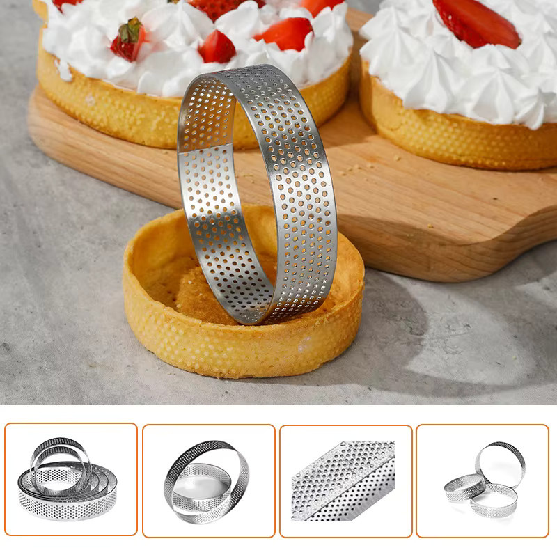 10er Set Yocosh Perforierte Tortenringe aus Edelstahl in Silber, runde Mousse-Backformen für Kuchen und Quiches, Durchmesser: 5 cm, 6 cm, 7 cm und 8 cm - Bild 2