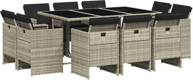 vidaXL 11-teilige Garten-Essgruppe aus Poly-Rattan in Anthrazit mit Kissen und Hartglas-Tischplatte - Bild 1