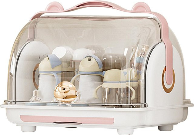Aimo Aufbewahrungsbox für Babyflaschen mit Deckel und Staubschutz, Trockenständer aus Kunststoff, Farbe: Pink - Bild 1