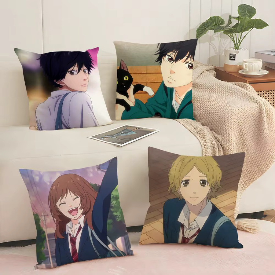 Ao H-haru Ride Kissenbezug aus weichem Plüsch mit Reißverschluss, quadratisch, Weiß und Blau, Breite: 30 cm, Höhe: 30 cm - Bild 2