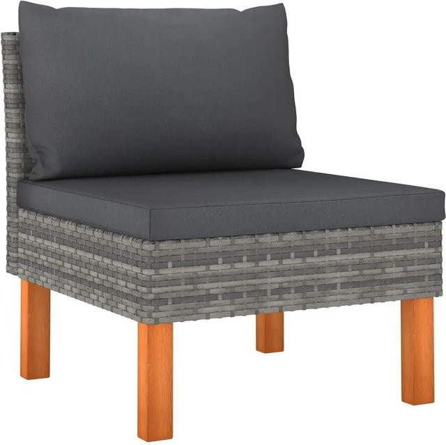 vidaXL Mittelsofa aus Poly Rattan und Eukalyptus Massivholz in Anthrazit mit Polsterung und Kissen - Bild 1