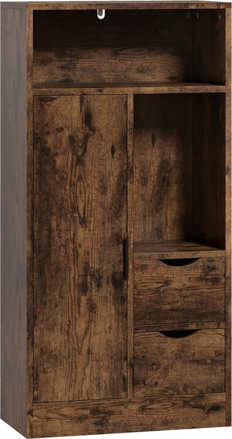 Slim-Badezimmerschrank Aosom in Braun mit 2 Schubladen und offenen Fächern, B/T/H: 50 x 25 x 100 cm - Bild 1