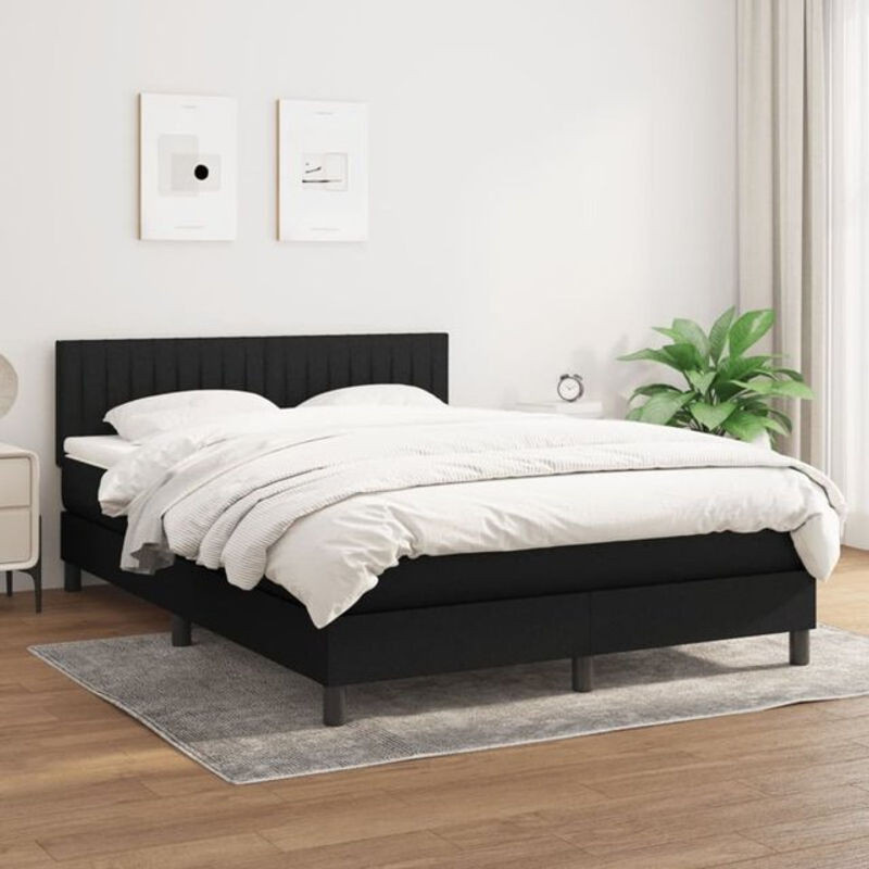 vidaxl Boxspringbett mit Matratze aus Stoff in Schwarz, B/T/H: 140 x 190 x 78 cm - Bild 1