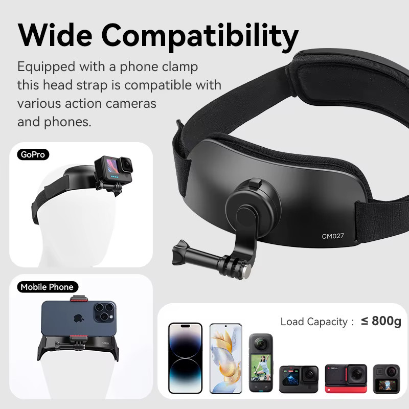 Ulanzi CM027 Kopfband-Action-Kamerahalterung für Mobiltelefone und GoPro in Schwarz mit 360-Grad-Drehung für Sportaktivitäten wie Radfahren, Angeln oder Laufen - Bild 5