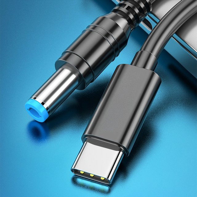 ALLOYSEED USB-C auf DC5525 Ladekabel Typ-C zu DC 5,5x2,5mm Netzteil Konverter für Laptop und WLAN-Router, 100W, Schwarz - Bild 1