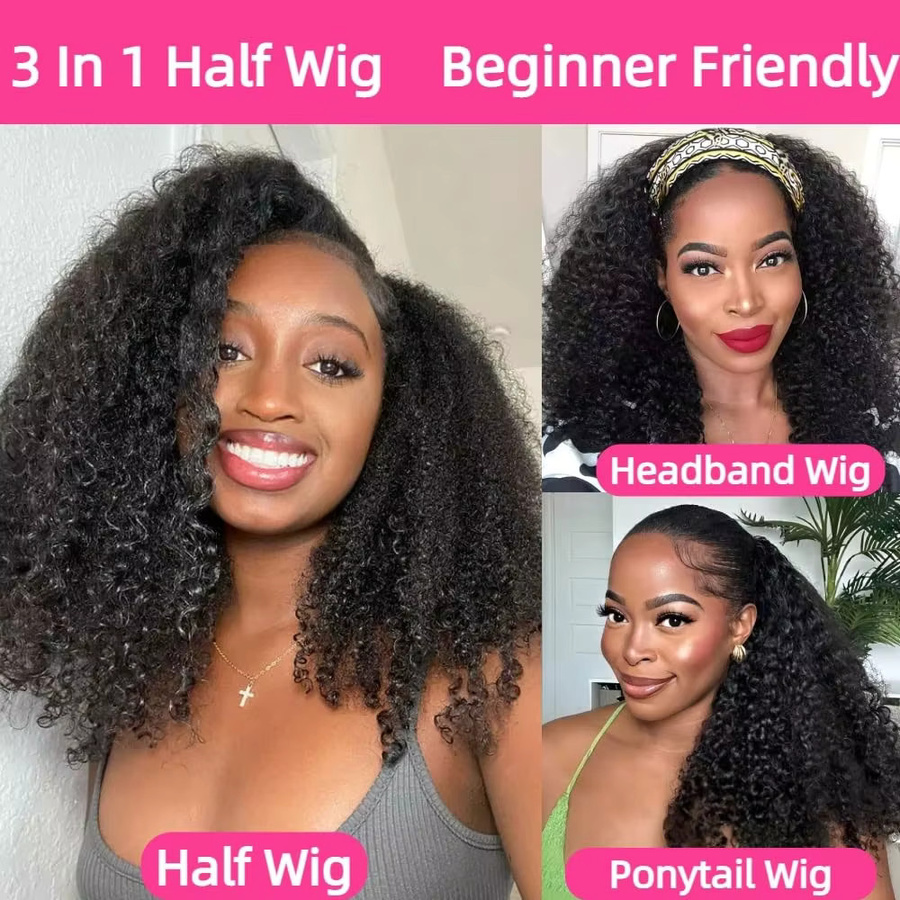 Afro Kinky Curly Half Perücke, Echthaar, Wear & Go, Clip Ins - Bild 5