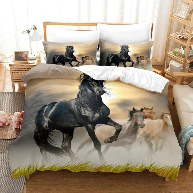 Binchi Fitness 3D Bettwäsche Set mit Pferdemotiv, Doppelbett Bettbezug und Kissenbezug, Mehrfarbig, B/H: 135 x 200 cm - Bild 1