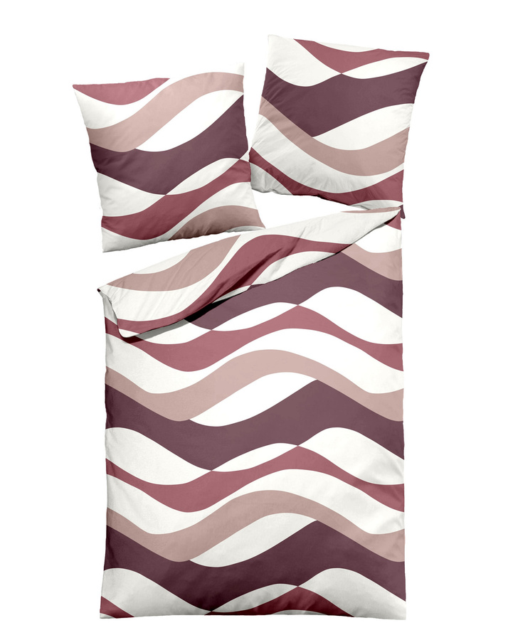 Dormisette Edel Biber Bettwäsche mit Wellenmuster aus Baumwolle, Farben: Aubergine, Taupe und Weiß, B/H: 155 x 220 cm, inklusive Kissenbezug 80 x 80 cm - Bild 1