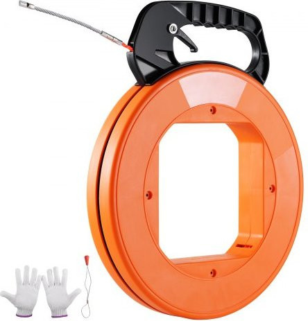 VEVOR Kabeleinziehhilfe aus PET in Orange, Einziehspirale mit Gehäuse und Griff, Länge: 30,5 m, Durchmesser: 6,35 mm - Bild 1