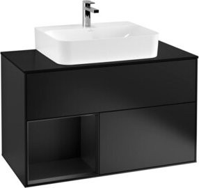 V&B Finion Waschtischunterschrank mit LED-Beleuchtung und Regalfach, Blau Lackiert, Breite: 100 cm - Bild 1