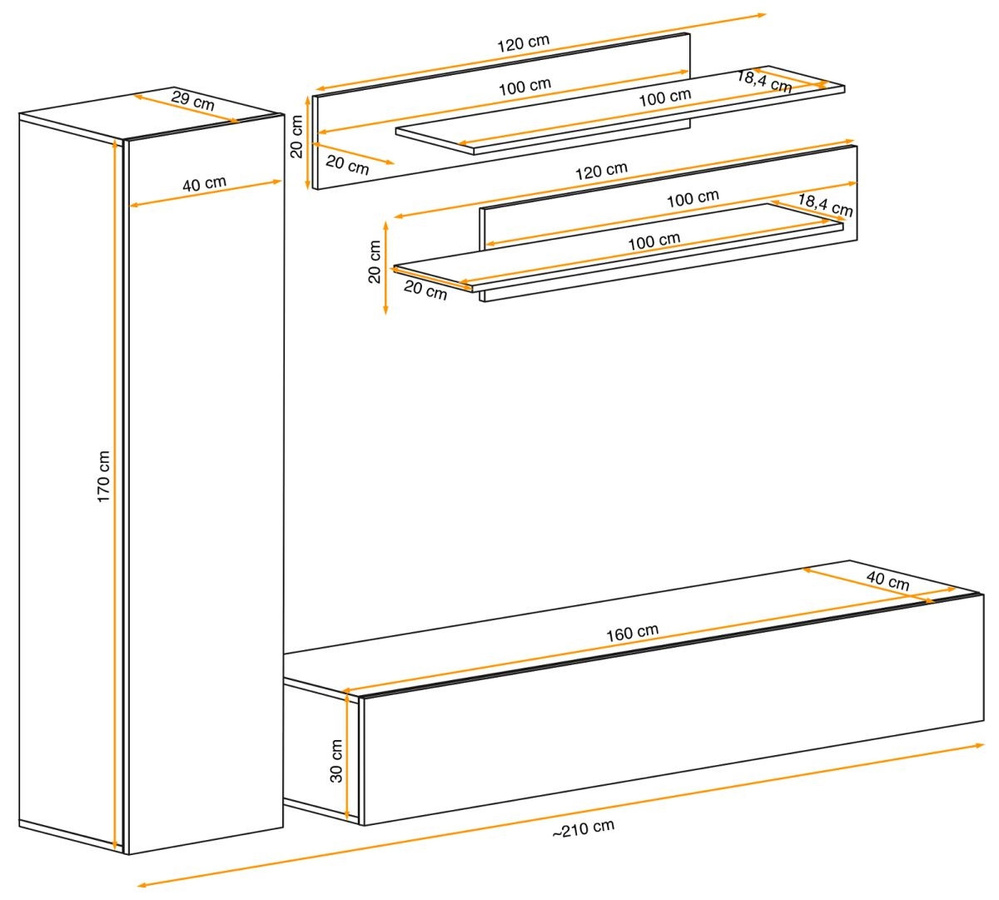 Moderne Wohnwand Inn.Furn in Kaschmir Beige mit Lowboard, Wandregal und Schränken, Breite: 210 cm - Bild 7