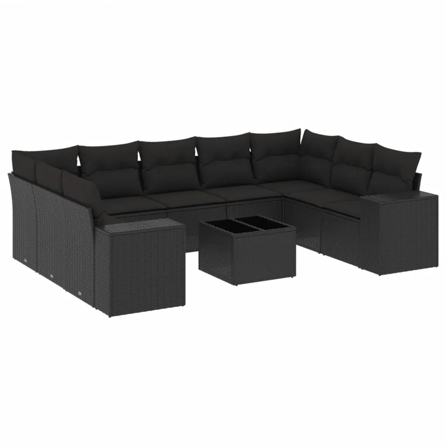 vidaXL 10-tlg. Garten-Sofagarnitur in L-Form aus Poly-Rattan mit Kissen in Schwarz - Bild 2