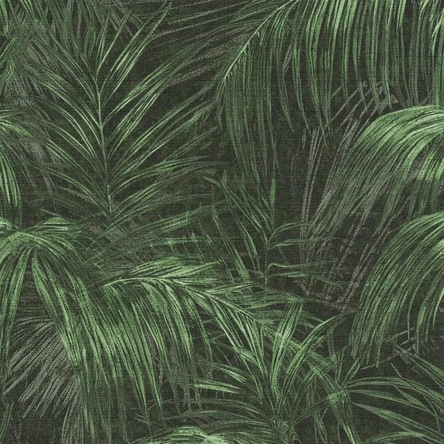 PROFHOME Natur Tapete Palmen Botanisches Design Matt in Grün und Schwarz, Vlies, Breite: 0,53 m, Länge: 10,05 m - Bild 1