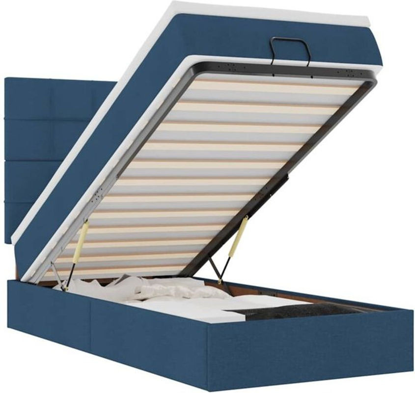 vidaxl Ottoman Polsterbett mit Matratze und LED-Beleuchtung in Blau aus Stoff, B/T: 80 x 200 cm - Bild 1