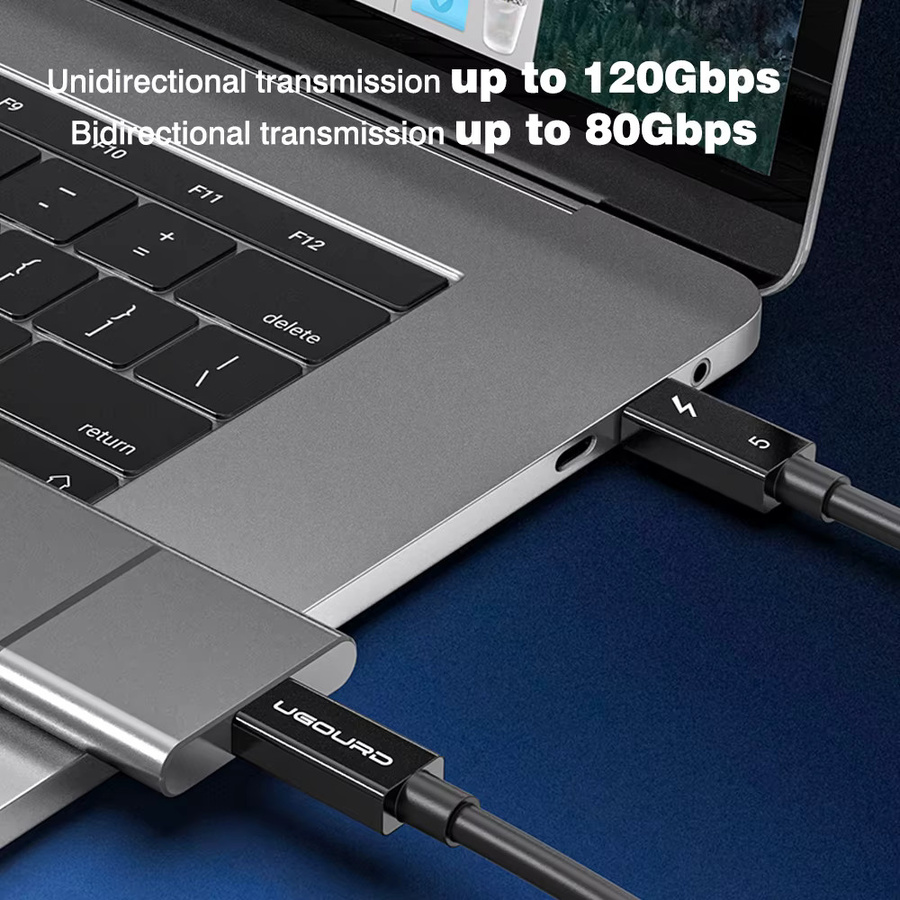UGOURD Thunderbolt 5 Typ-C Koaxialkabel mit 80 Gbit/s, versilbert, kompatibel mit Thunderbolt 4/3 für externe Grafikkarten und HUB, Farbe: Schwarz/Silber, Länge: 2 m - Bild 3