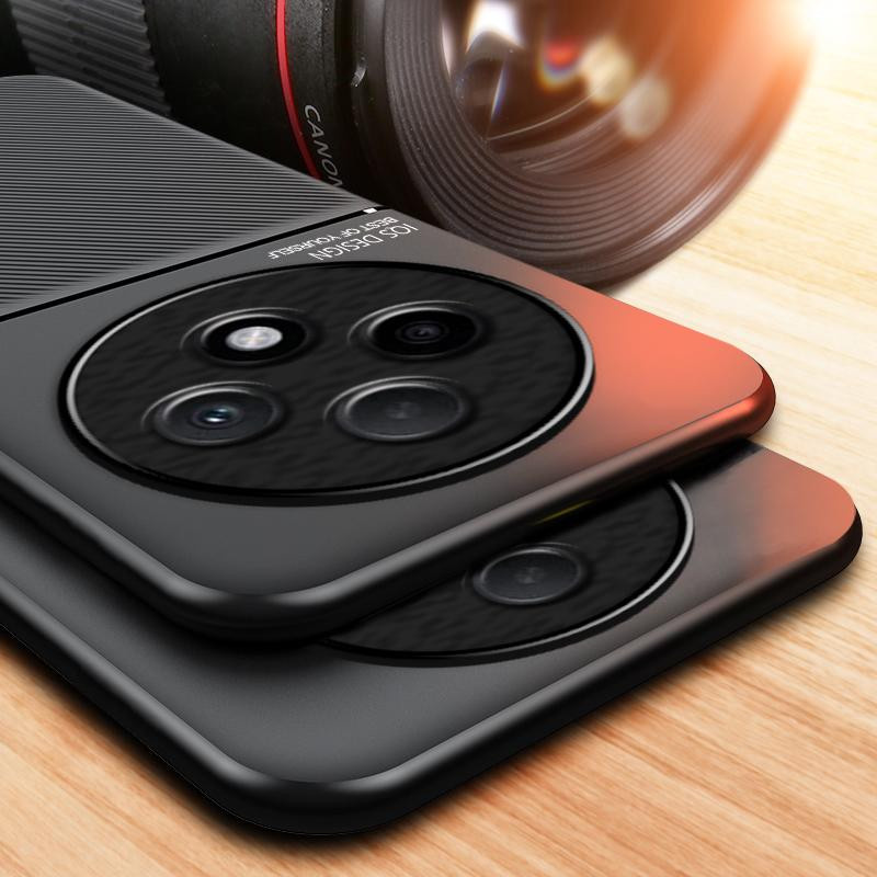 Strukturierte magnetische Vier-Ecken-Vollabdeckung Handyhülle für OPPO Reno 12F 5G in Schwarz - Bild 1