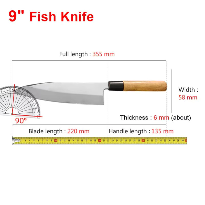 GuanQi Sashimi-Messer mit Holzgriff und silberner Klinge zum Schneiden von Fisch, Fleisch und Obst - Bild 2