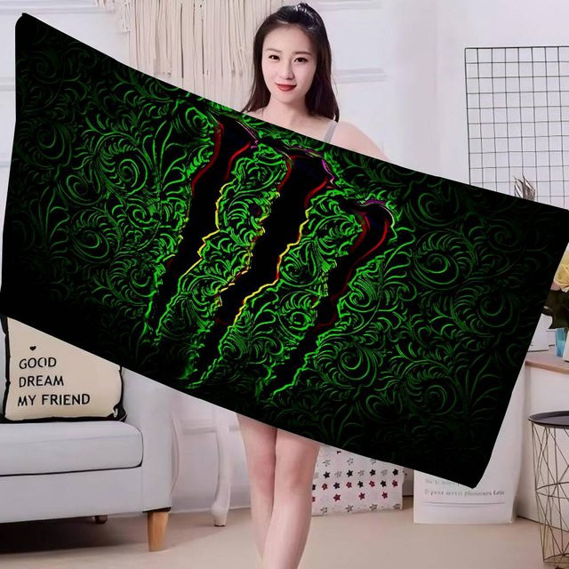 M-Monsters Logo Energie Mikrofaserdecke von Cool Studio, schnelltrocknendes Strandtuch aus Mikrofaser und Baumwolle in Schwarz, Übergröße - Bild 1