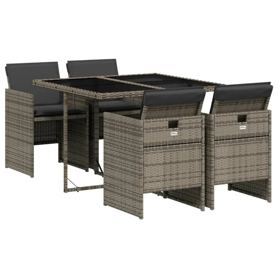 vidaXL 5-teilige Garten-Essgruppe aus Poly-Rattan in Grau mit Kissen und Hartglas-Tischplatte - Bild 2