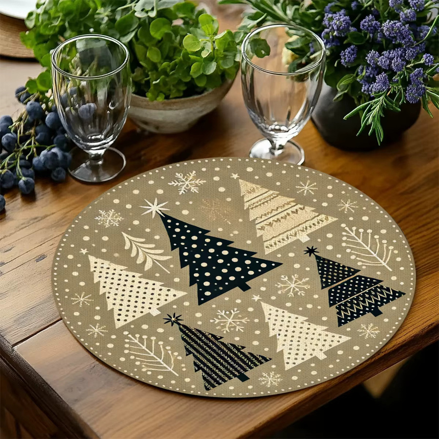 VIKAMA 4er Set Weihnachts Tischsets mit Schneeflocken-Design in Khaki/Beige, rund - Bild 2