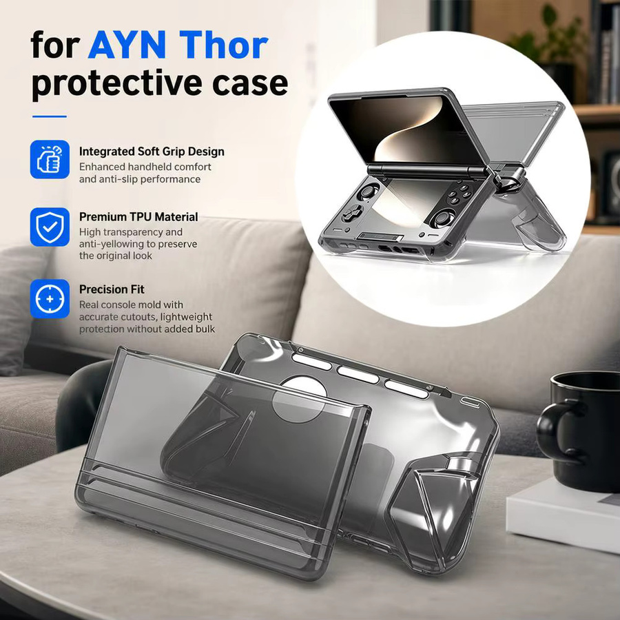 GRWIBEOU Schutzhülle für AYN Thor mit zwei Bildschirmen, transparente TPU-Hülle mit integriertem Softgriff, Schwarz - Bild 2
